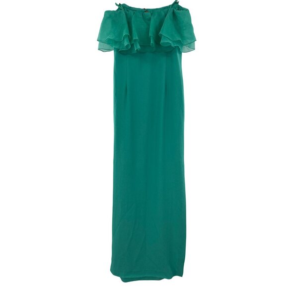 Simona Corsellini Green Off-Shoulder‎ Ruffle Column Gown Side Slit - Picture 7 of 11